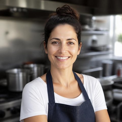 Ilustração: sócia de restaurante na cozinha